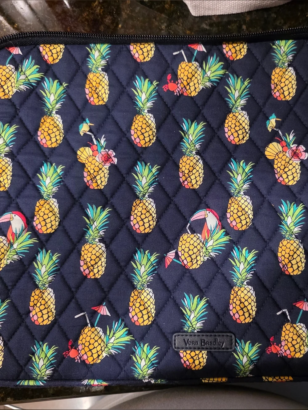 Vera Bradley Navy Quilted Sleeve with Yellow Pineapple Print